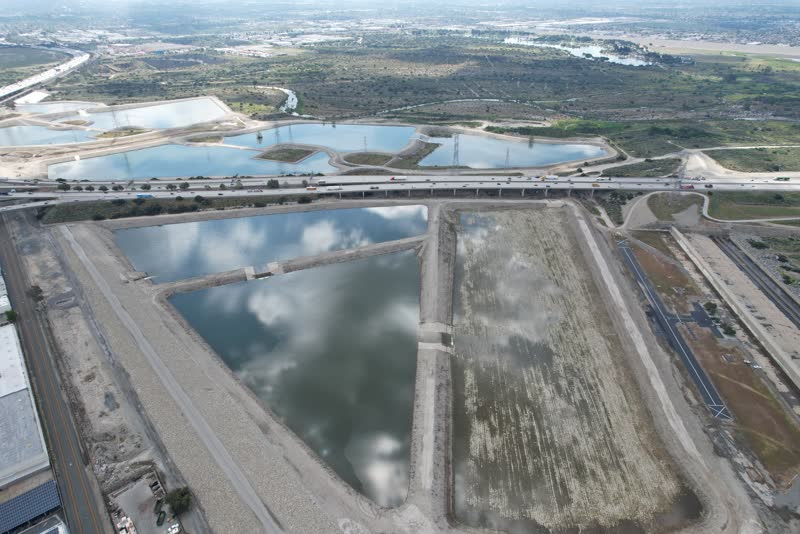 Aerial photo of water spreading grounds and freeway